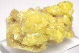 Lustrous Yellow Sulfur Crystals on Calcite - Poland #206043-3